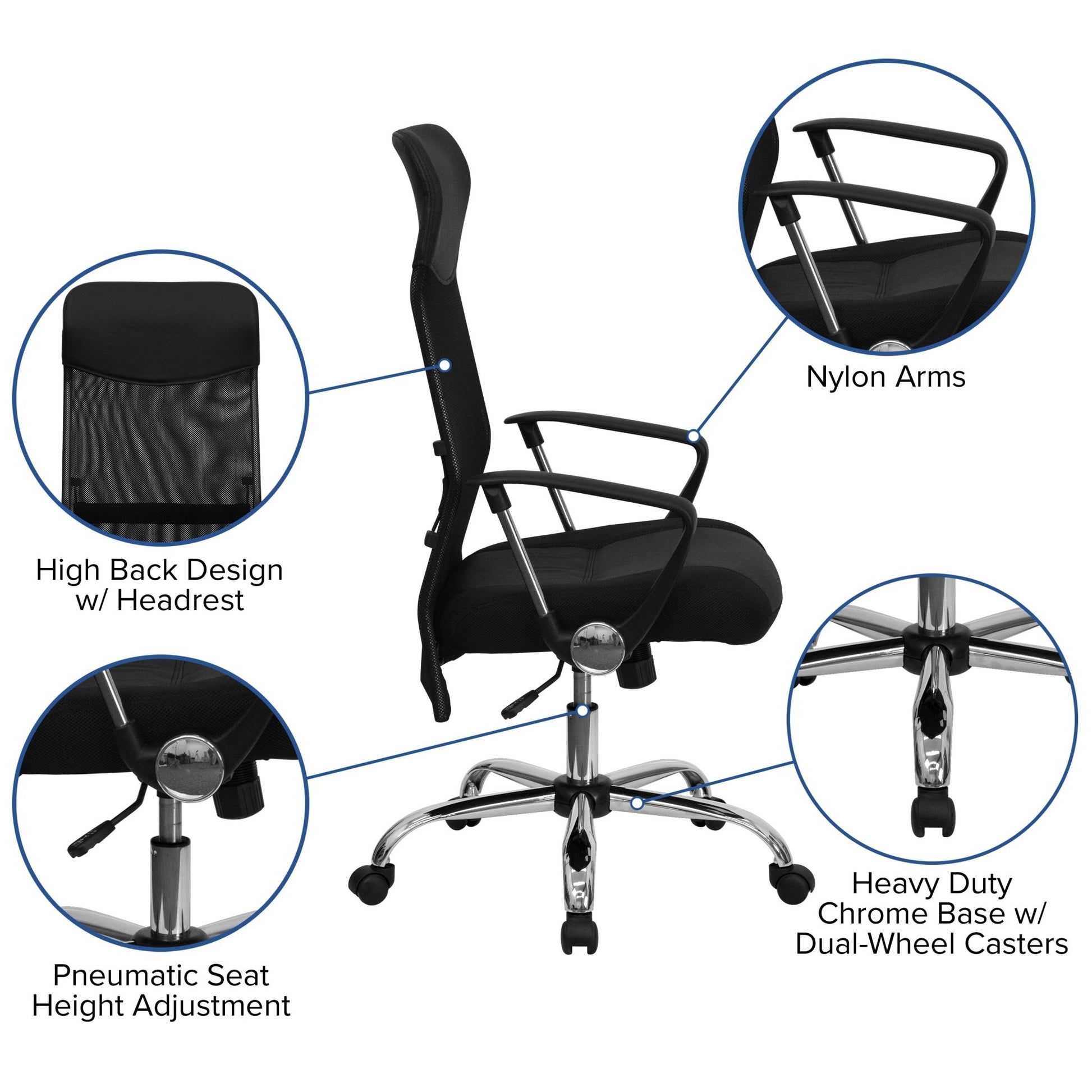 Abney Swivel Task Office Chair with Arms, High Back Black Leather and Mesh by Flash Furniture - SchoolOutlet