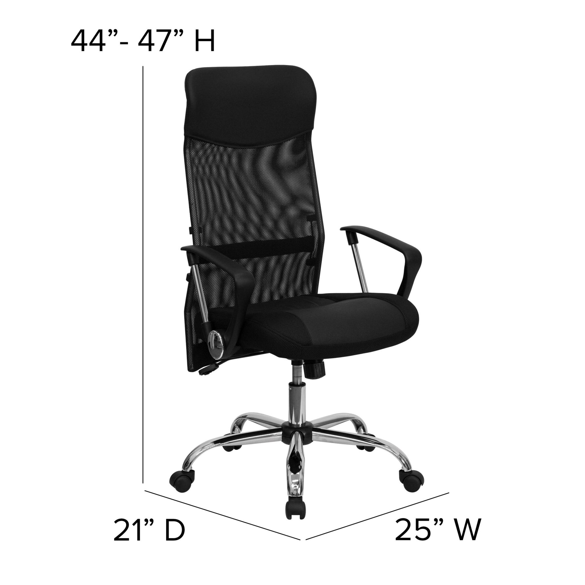 Abney Swivel Task Office Chair with Arms, High Back Black Leather and Mesh by Flash Furniture - SchoolOutlet