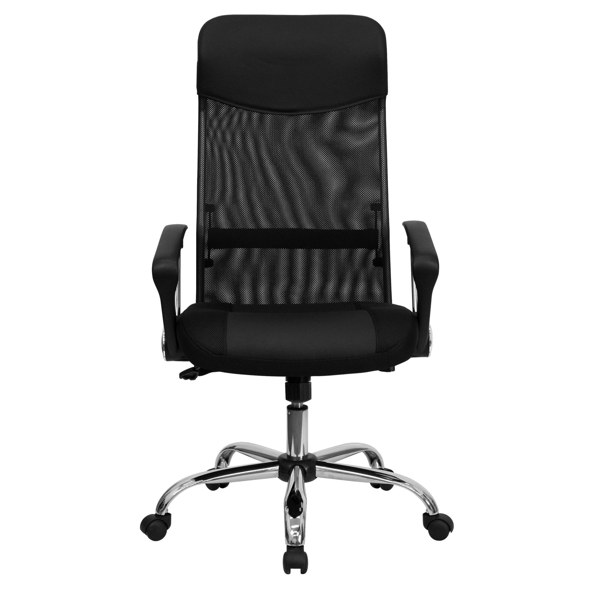 Abney Swivel Task Office Chair with Arms, High Back Black Leather and Mesh by Flash Furniture - SchoolOutlet