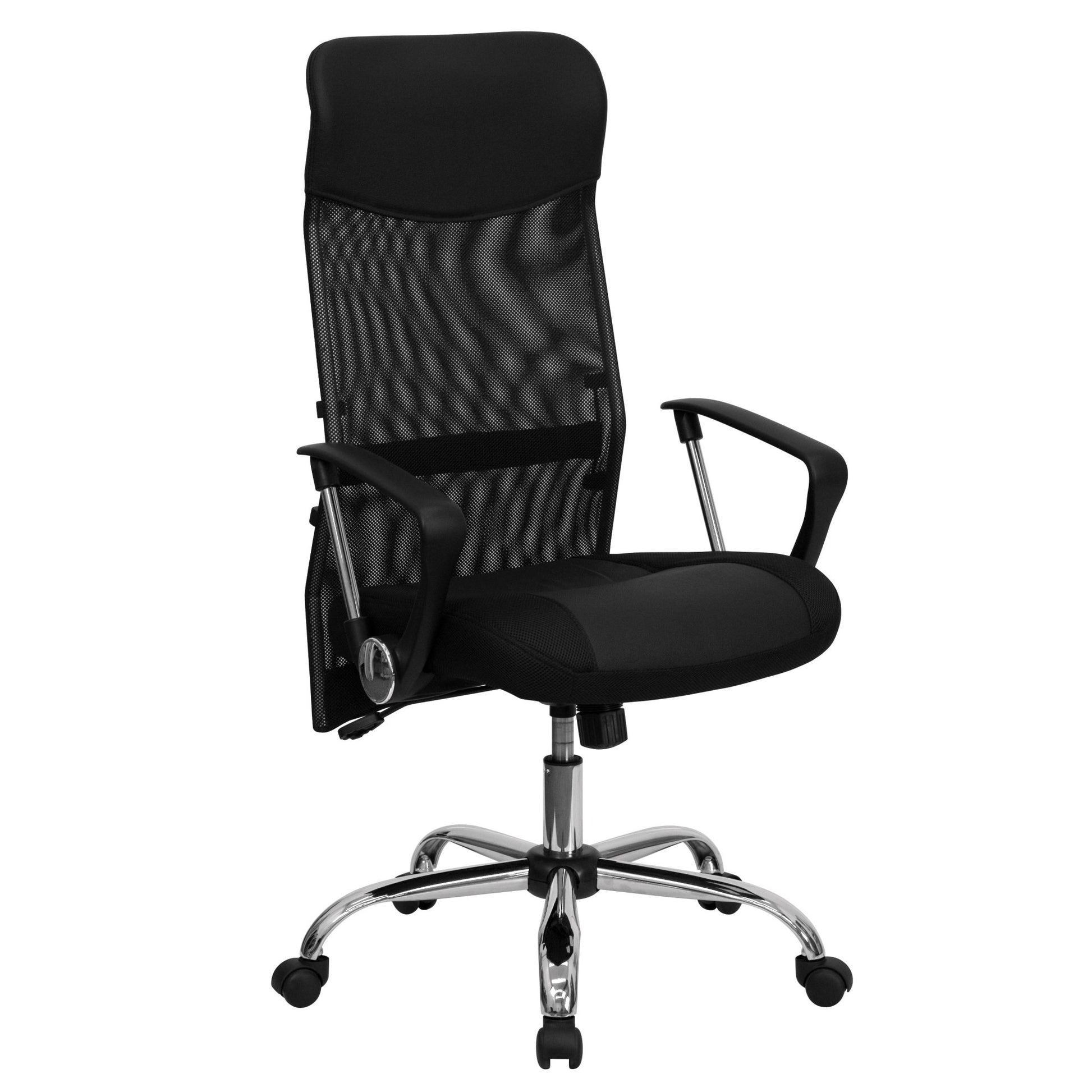Abney Swivel Task Office Chair with Arms, High Back Black Leather and Mesh by Flash Furniture - SchoolOutlet