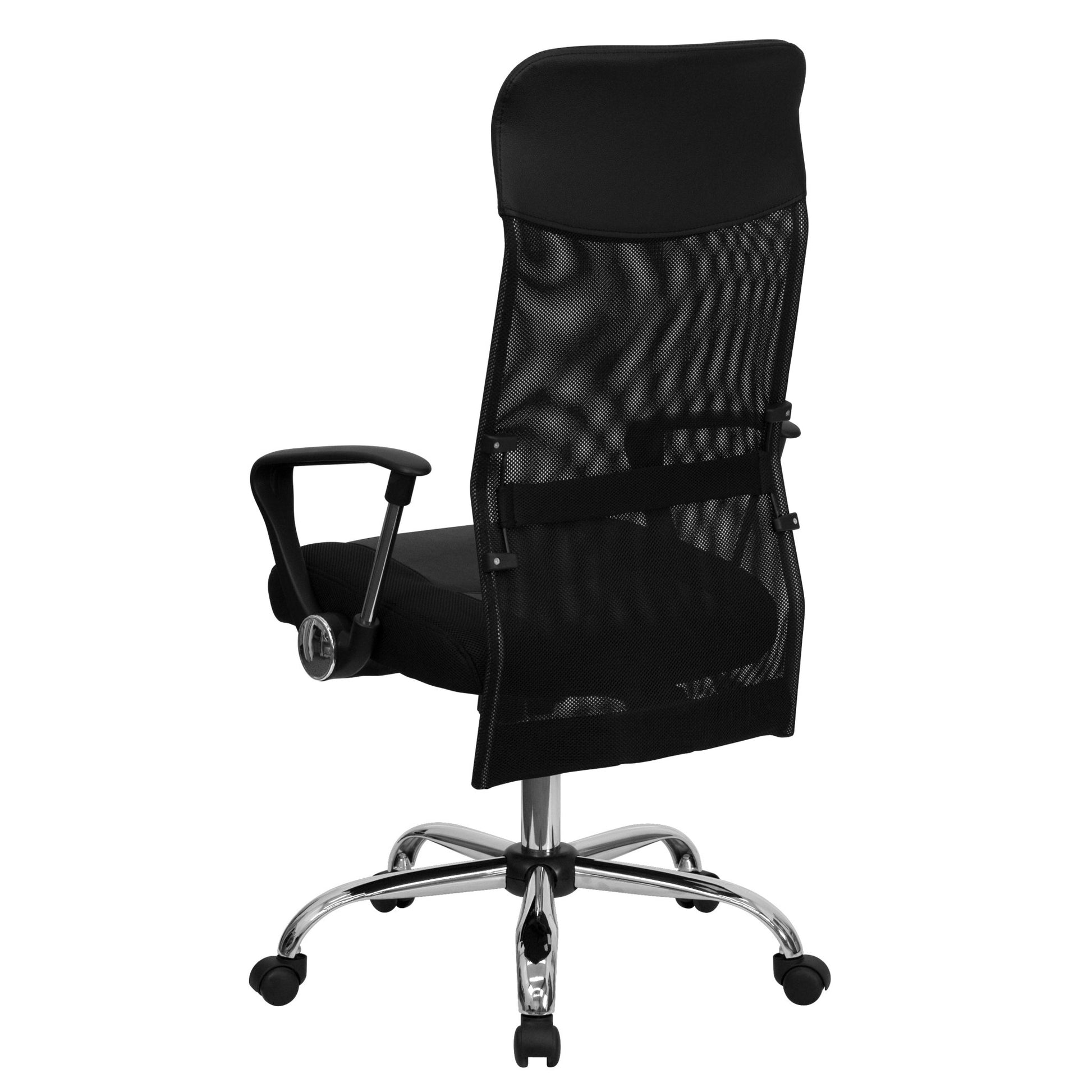 Abney Swivel Task Office Chair with Arms, High Back Black Leather and Mesh by Flash Furniture - SchoolOutlet