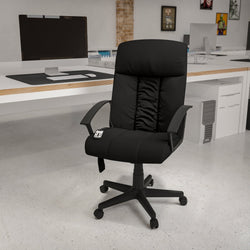 Sumter High Back Ergonomic Massaging Black LeatherSoft Executive Swivel Office Chair with Side Remote Pocket and Arms by Flash Furniture