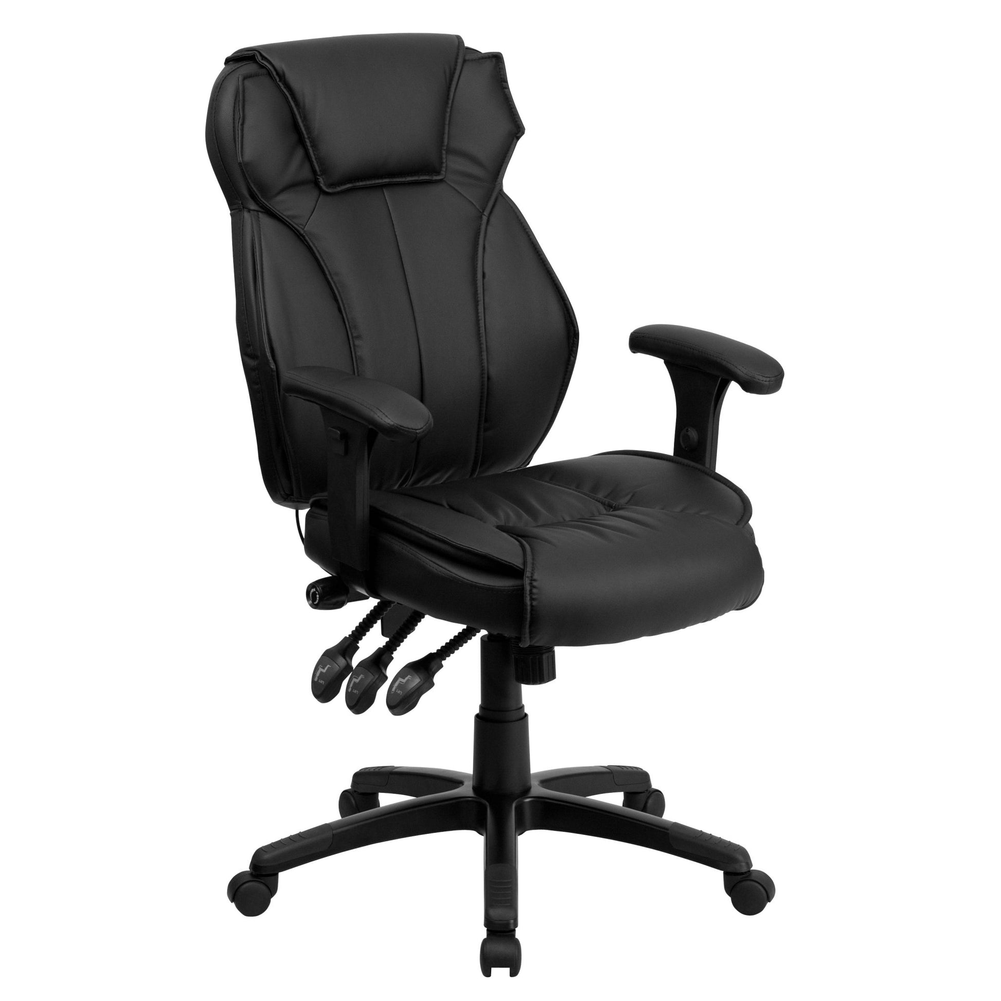 Hansel High Back Black LeatherSoft Multifunction Executive Swivel Ergonomic Office Chair with Lumbar Support Knob with Arms by Flash Furniture - SchoolOutlet