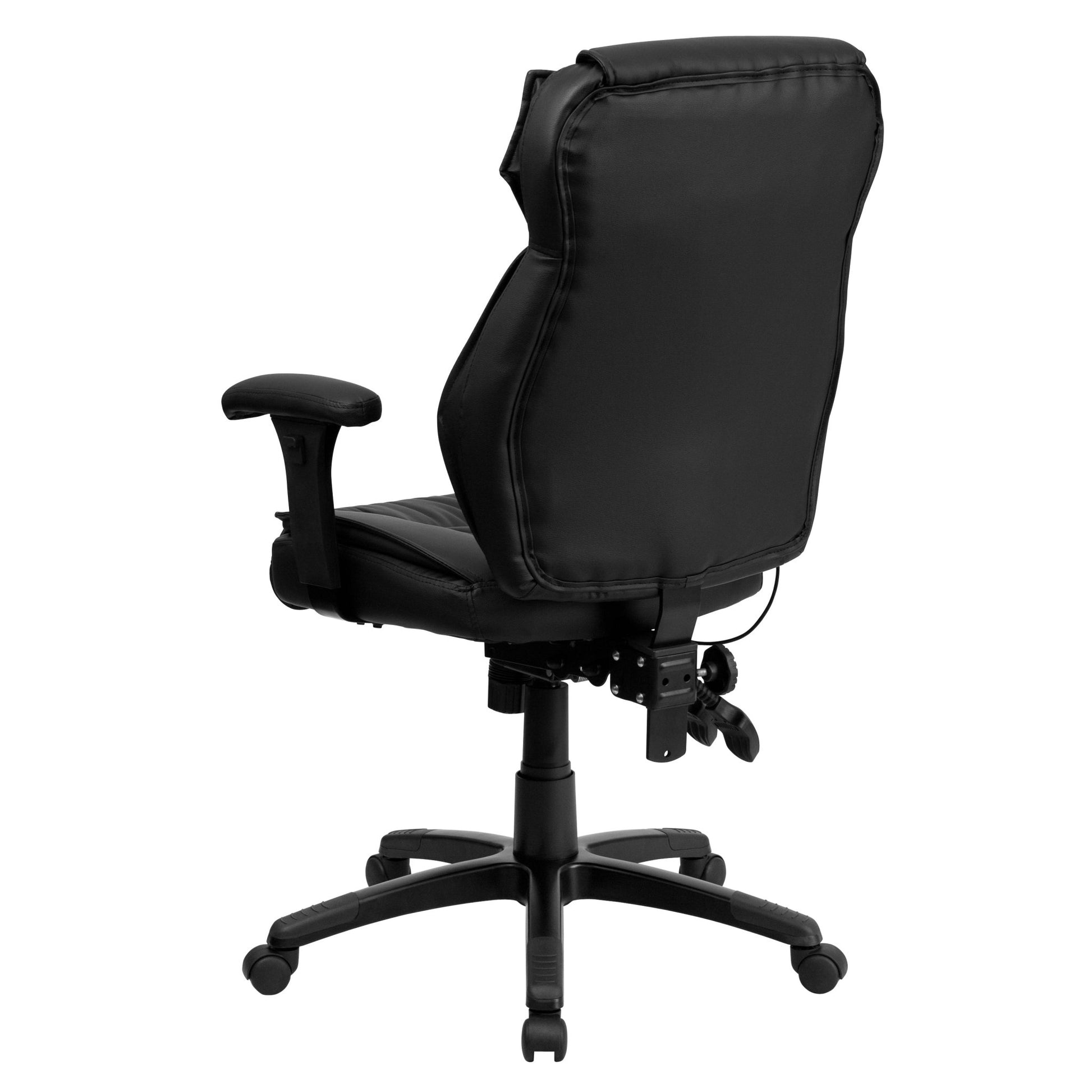 Hansel High Back Black LeatherSoft Multifunction Executive Swivel Ergonomic Office Chair with Lumbar Support Knob with Arms by Flash Furniture - SchoolOutlet