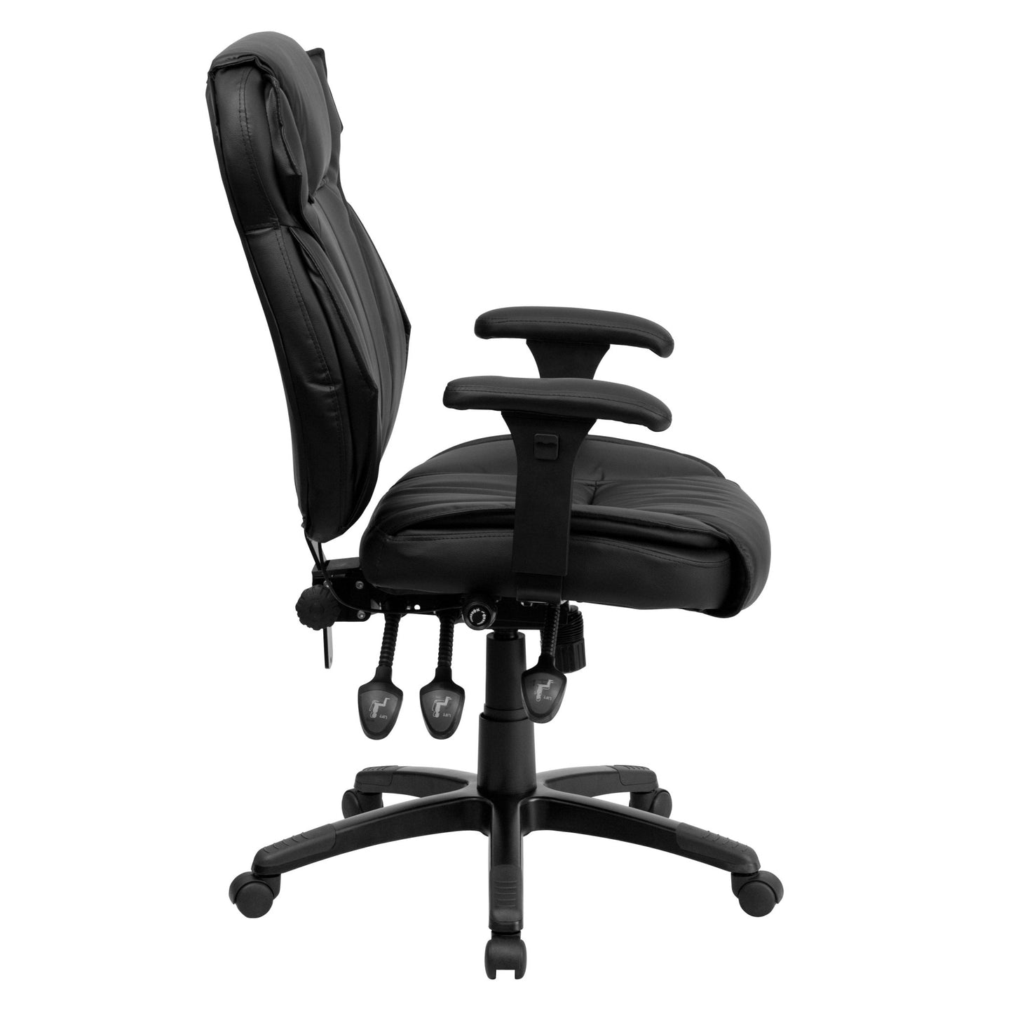 Hansel High Back Black LeatherSoft Multifunction Executive Swivel Ergonomic Office Chair with Lumbar Support Knob with Arms by Flash Furniture - SchoolOutlet