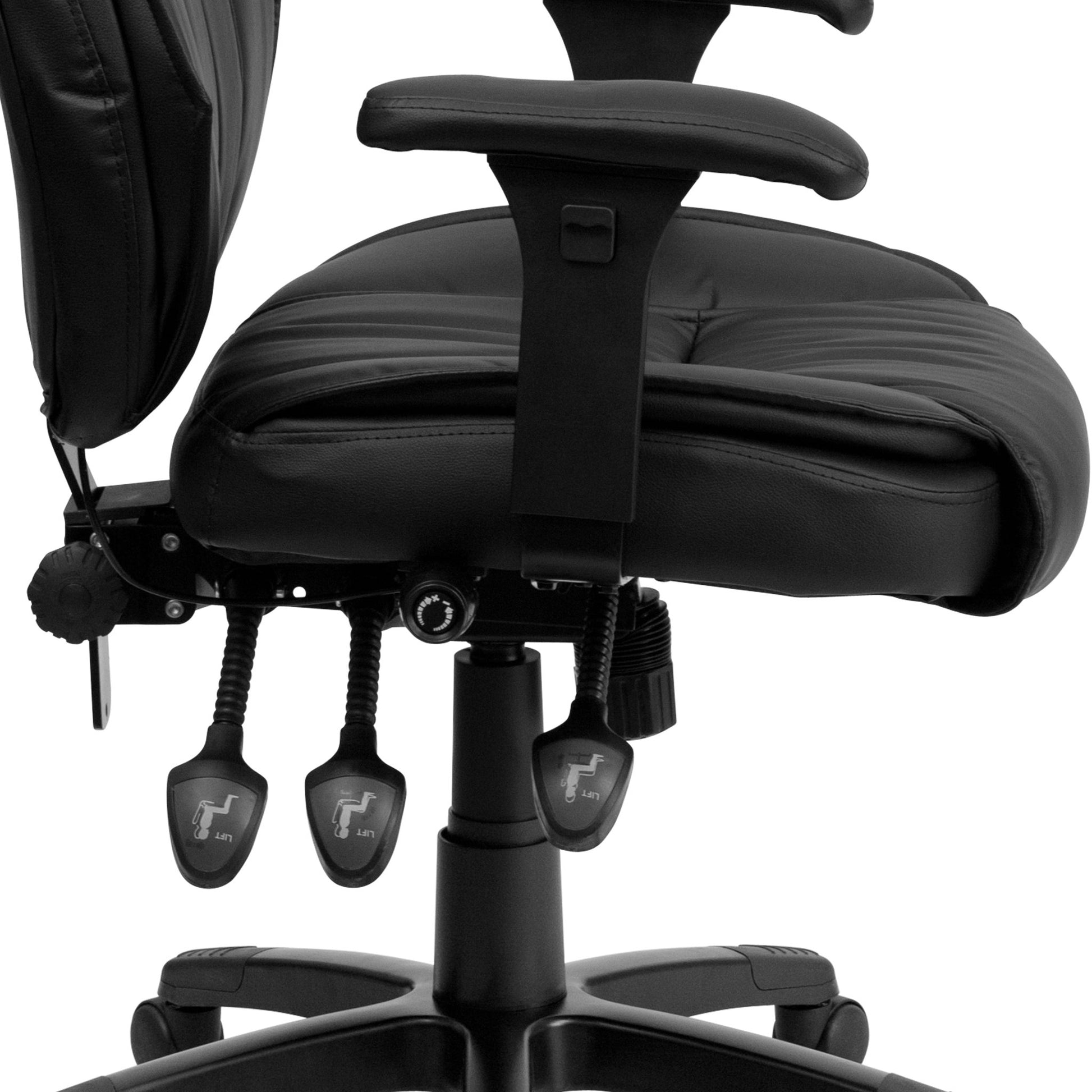 Hansel High Back Black LeatherSoft Multifunction Executive Swivel Ergonomic Office Chair with Lumbar Support Knob with Arms by Flash Furniture - SchoolOutlet