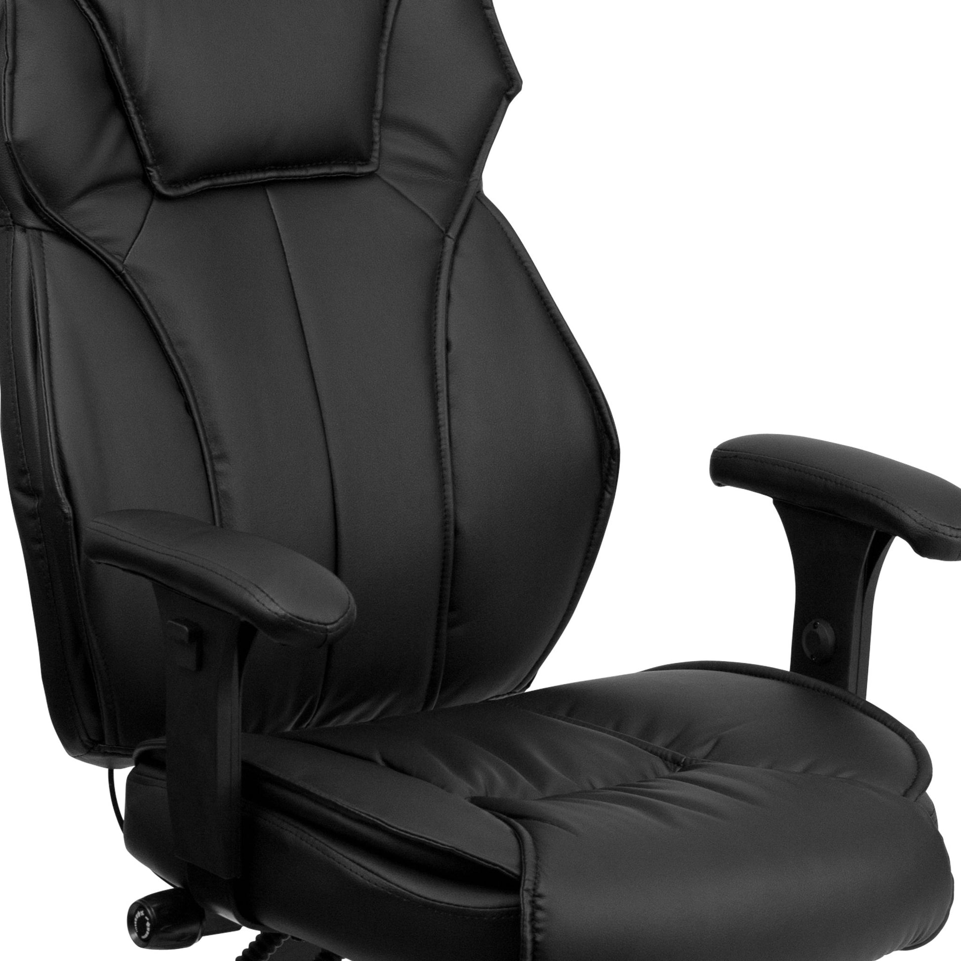Hansel High Back Black LeatherSoft Multifunction Executive Swivel Ergonomic Office Chair with Lumbar Support Knob with Arms by Flash Furniture - SchoolOutlet