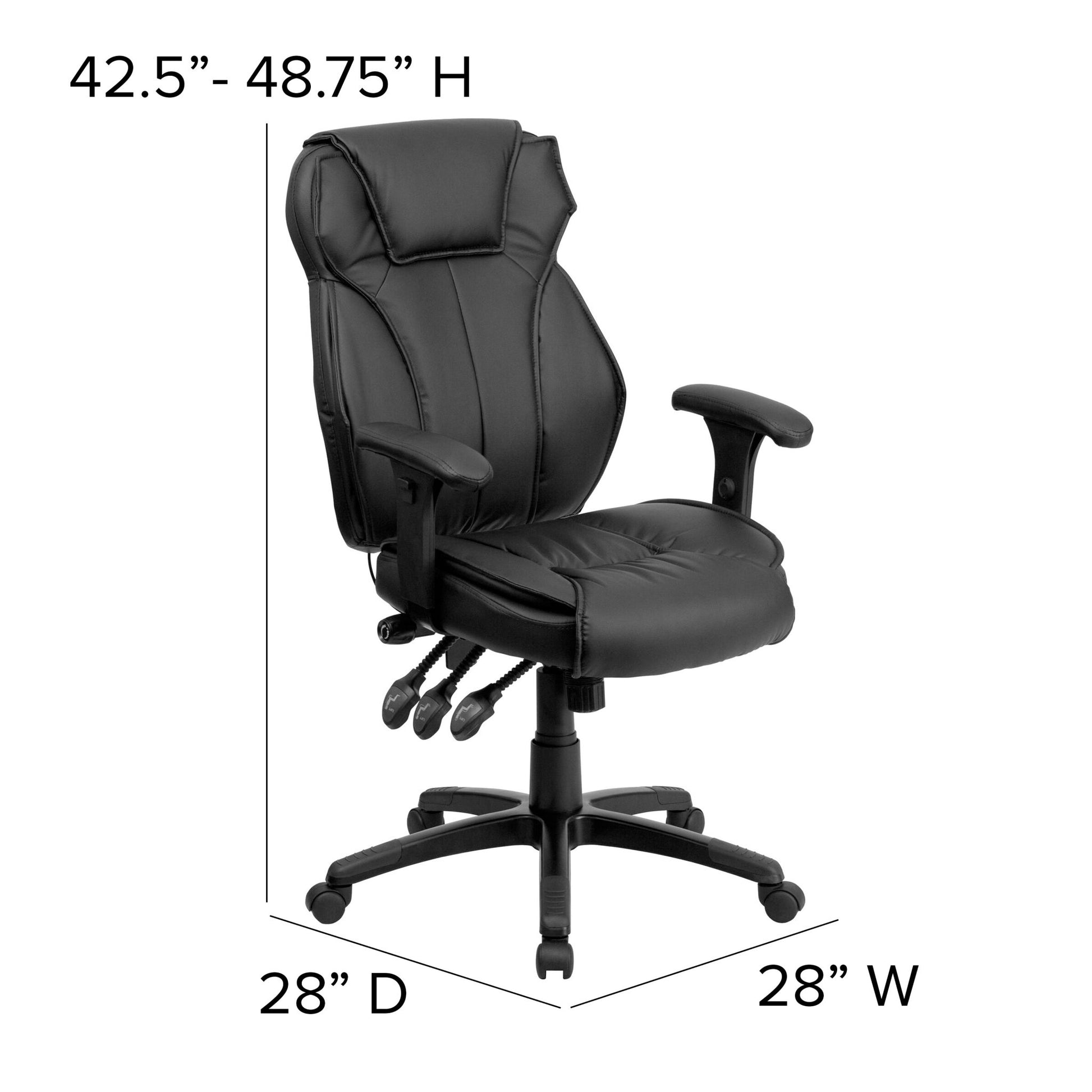 Hansel High Back Black LeatherSoft Multifunction Executive Swivel Ergonomic Office Chair with Lumbar Support Knob with Arms by Flash Furniture - SchoolOutlet