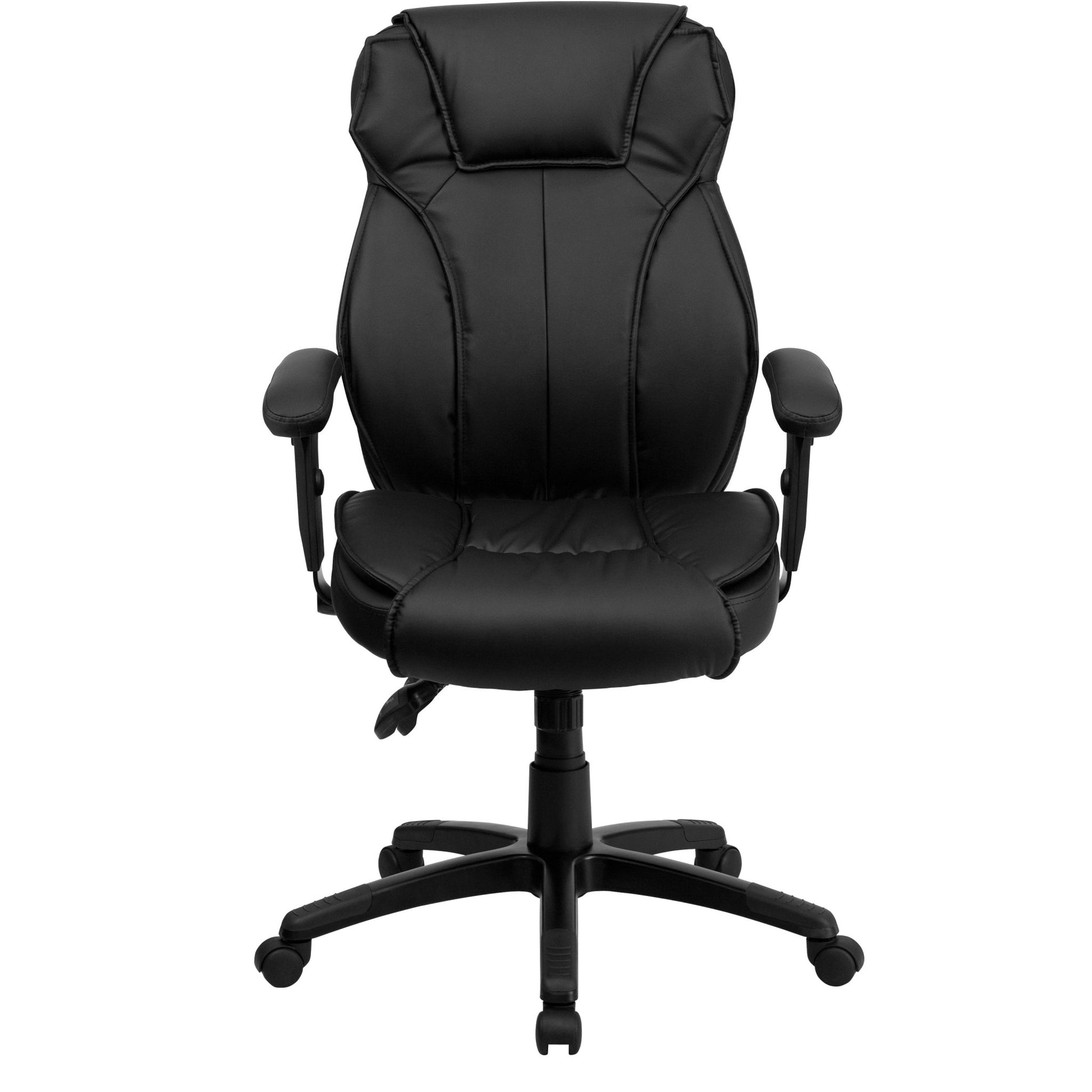 Hansel High Back Black LeatherSoft Multifunction Executive Swivel Ergonomic Office Chair with Lumbar Support Knob with Arms by Flash Furniture - SchoolOutlet