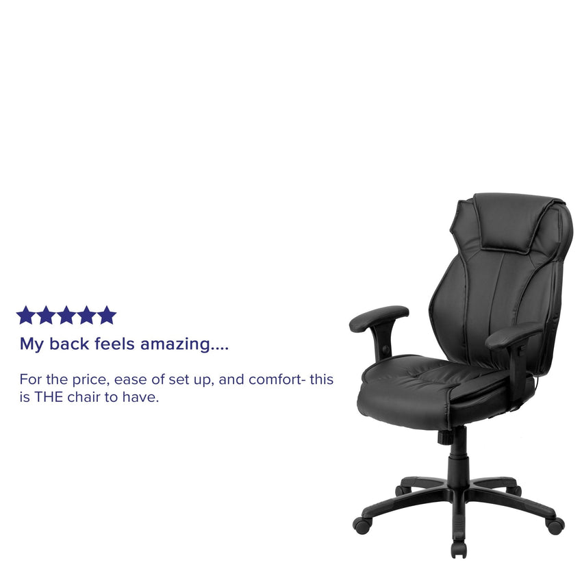 Hansel High Back Black LeatherSoft Multifunction Executive Swivel Ergonomic Office Chair with Lumbar Support Knob with Arms by Flash Furniture - SchoolOutlet