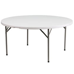 Elon 5-Foot Round Plastic Folding Table for Banquet and Event , 551 LB Static Load Capacity - Granite White by Flash Furniture
