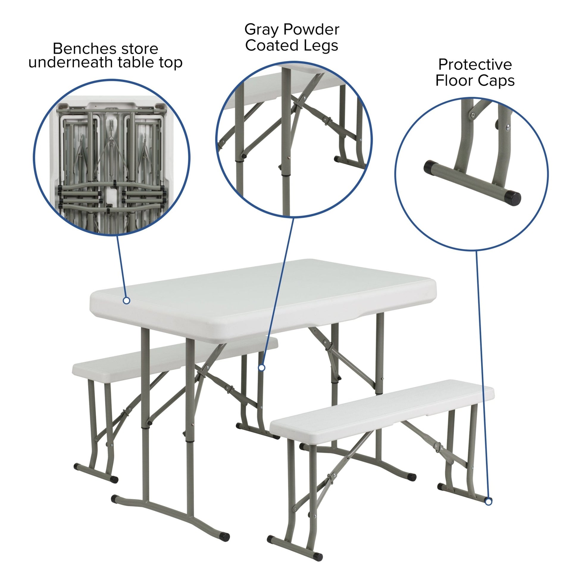 Rowan 3 Piece Portable Plastic Folding Bench and Table Set by Flash Furniture - SchoolOutlet