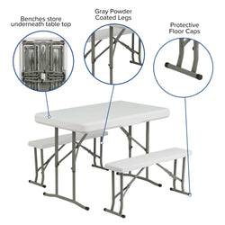 Rowan 3 Piece Portable Plastic Folding Bench and Table Set by Flash Furniture
