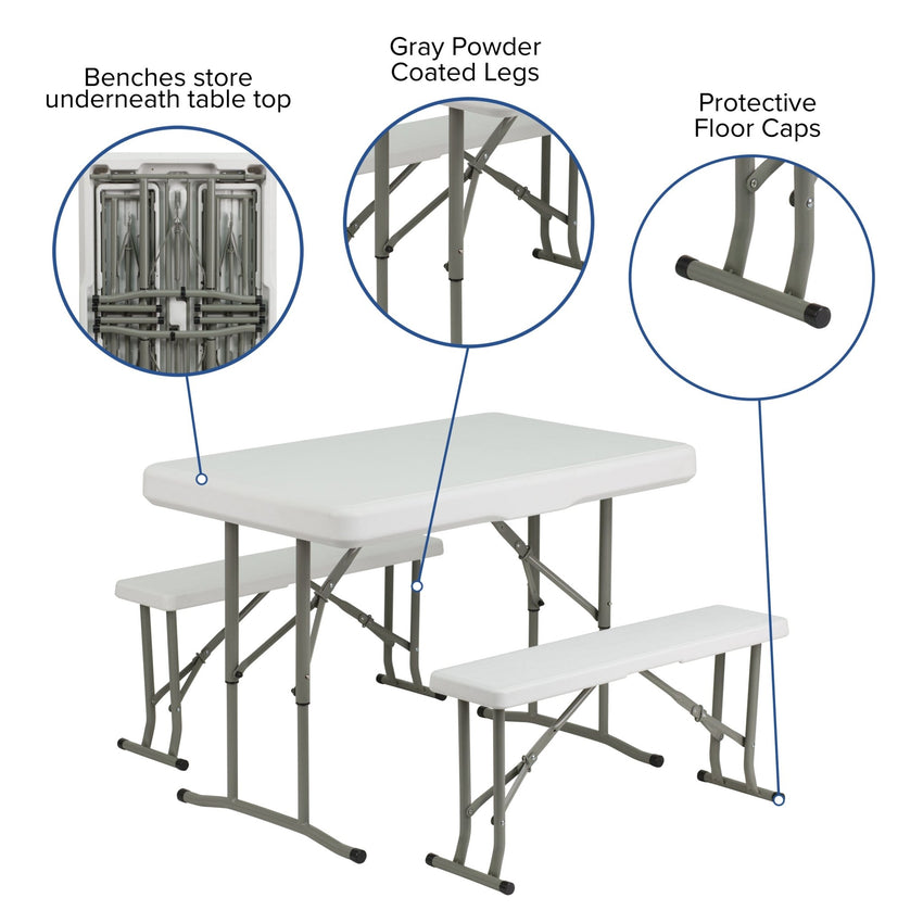 Rowan 3 Piece Portable Plastic Folding Bench and Table Set by Flash Furniture - SchoolOutlet