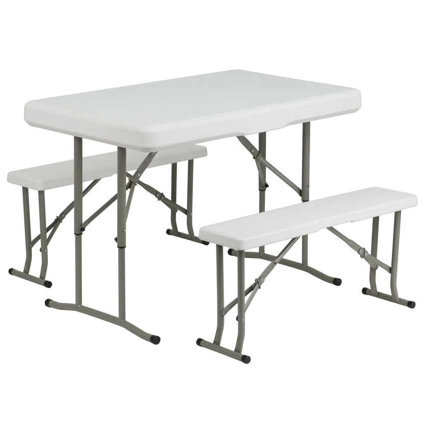 Rowan 3 Piece Portable Plastic Folding Bench and Table Set by Flash Furniture - SchoolOutlet