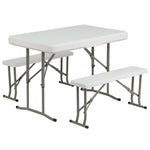 Rowan 3 Piece Portable Plastic Folding Bench and Table Set by Flash Furniture - SchoolOutlet