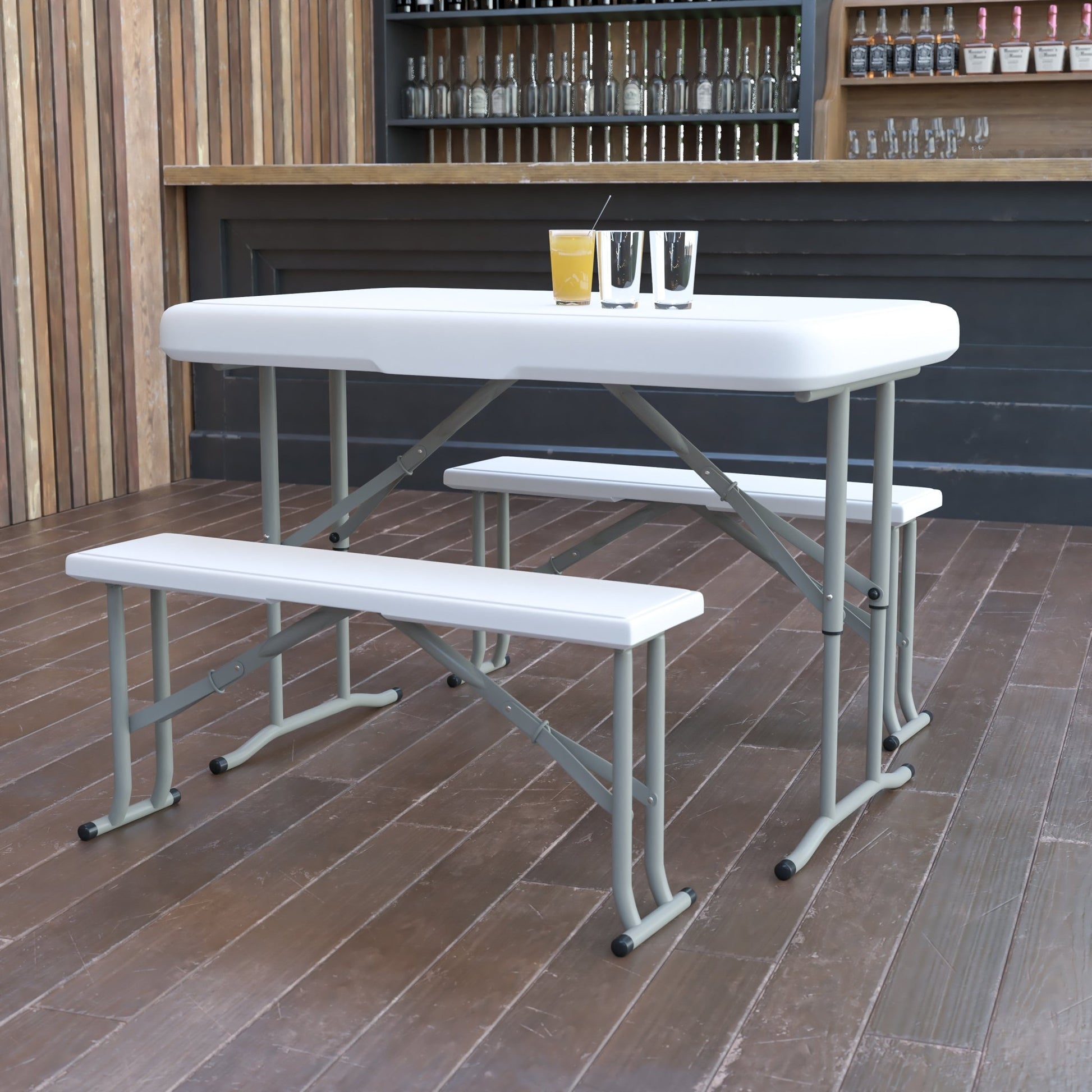 Rowan 3 Piece Portable Plastic Folding Bench and Table Set by Flash Furniture - SchoolOutlet