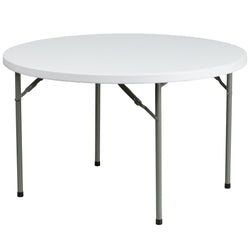 Elon 4-Foot Round Plastic Folding Table for Banquet and Events, 500 LB Static Load Capacity - Granite White by Flash Furniture