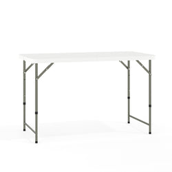 Elon 4-Foot Bi-Fold Rectangular Plastic Folding Table for Banquet and Events with Adjustable Height - Granite White by Flash Furniture