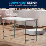 Elon 4 - Foot Bi - Fold Rectangular Plastic Folding Table for Banquet and Events with Adjustable Height - Granite White by Flash Furniture - SchoolOutlet