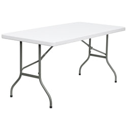 Elon 5-Foot Rectangular Plastic Folding Table for Banquet and Events - Granite White by Flash Furniture