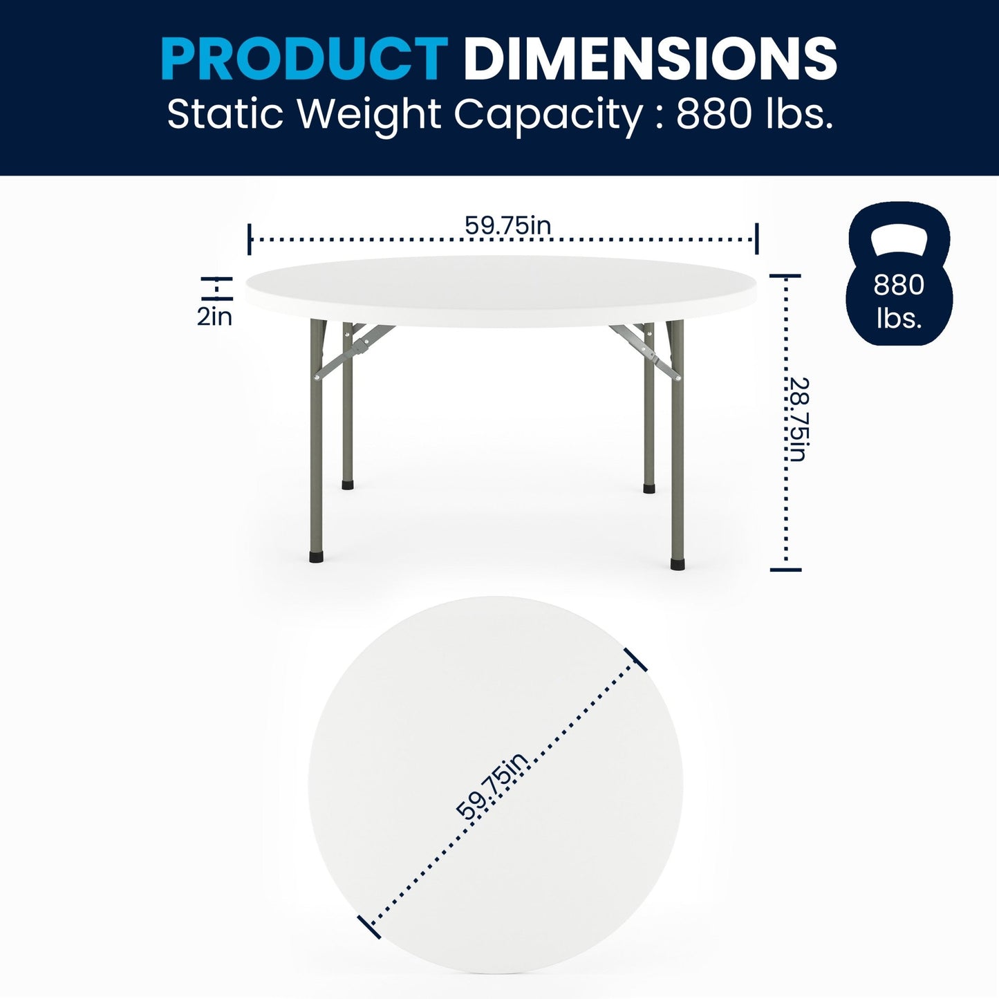 Elon 5 - Foot Round Plastic Folding Table for Banquet and Events, 880 LB Static Load Capacity - Granite White by Flash Furniture - SchoolOutlet