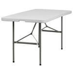 Elon 5 - Foot Bi - Fold Rectangular Plastic Folding Table for Banquet and Events - Granite White by Flash Furniture - SchoolOutlet