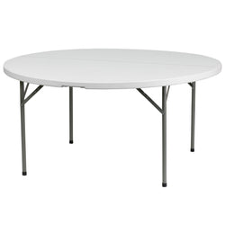 Elon 5-Foot Round Plastic Folding Table for Banquet and Events, 661 LB Static Load Capacity - Granite White by Flash Furniture