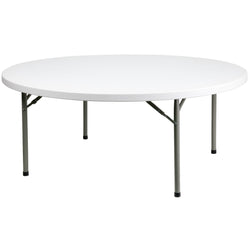 Elon 6-Foot Round Plastic Folding Table for Banquet and Events, 1100 LB Static Load Capacity - Granite White by Flash Furniture