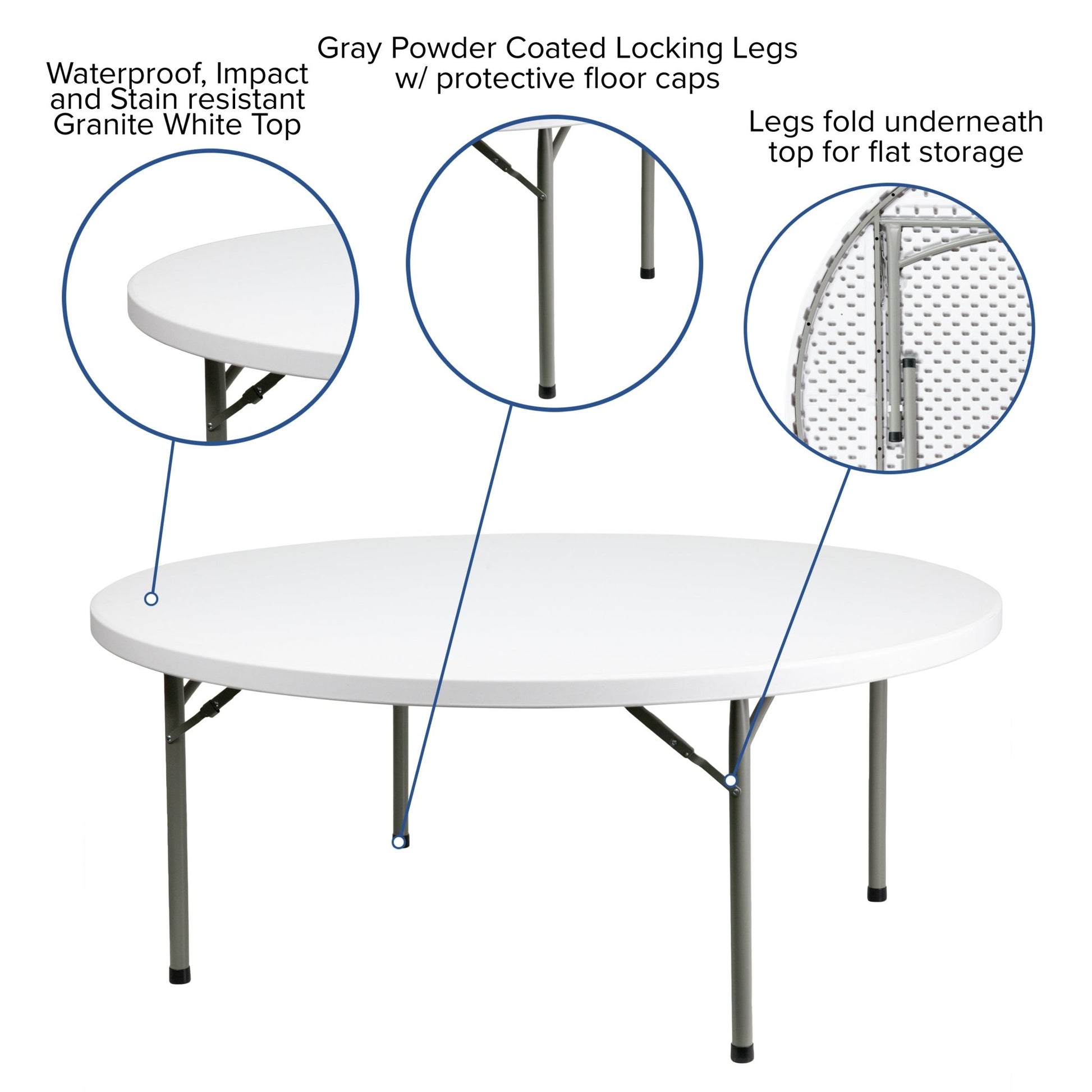 Elon 6 - Foot Round Plastic Folding Table for Banquet and Events, 1100 LB Static Load Capacity - Granite White by Flash Furniture - SchoolOutlet