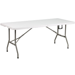 Elon 6-Foot Bi-Fold Rectangular Plastic Folding Table for Banquet and Events with Carrying Handle - Granite White by Flash Furniture