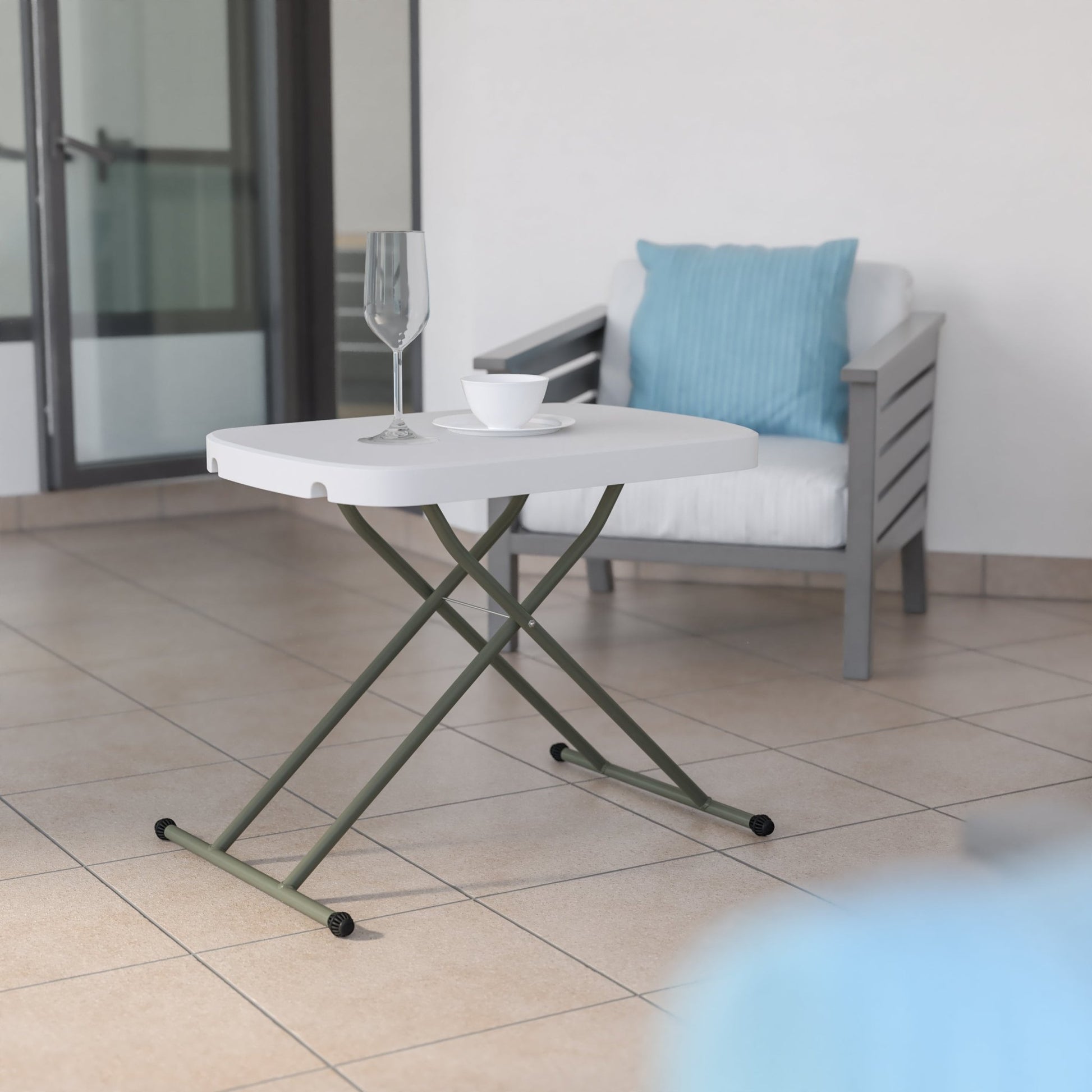 Elon 26 Inch Indoor/Outdoor Plastic Banquet and Event Folding Table with Adjustable Height - Granite White by Flash Furniture - SchoolOutlet