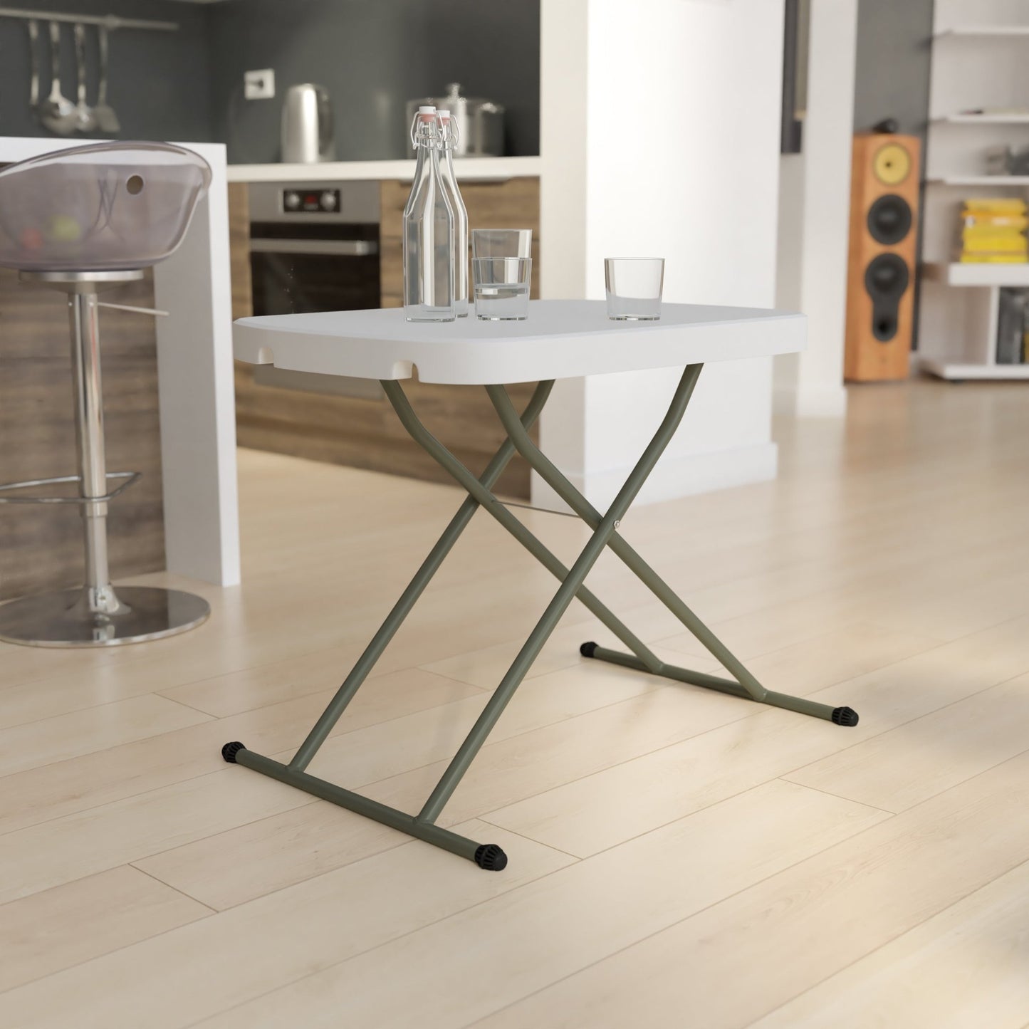 Elon 26 Inch Indoor/Outdoor Plastic Banquet and Event Folding Table with Adjustable Height - Granite White by Flash Furniture - SchoolOutlet