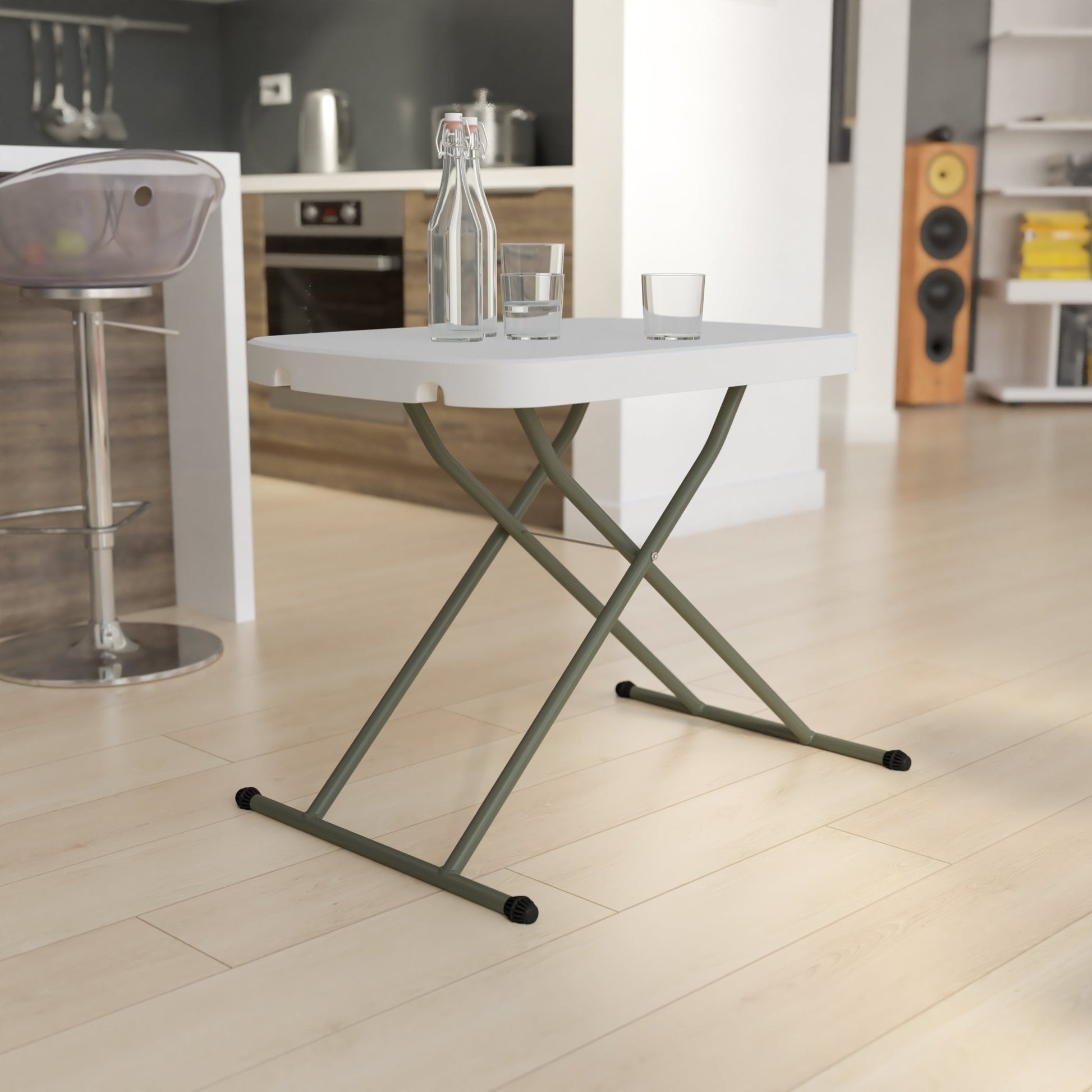 Elon 26 Inch Indoor/Outdoor Plastic Banquet and Event Folding Table with Adjustable Height - Granite White by Flash Furniture - SchoolOutlet