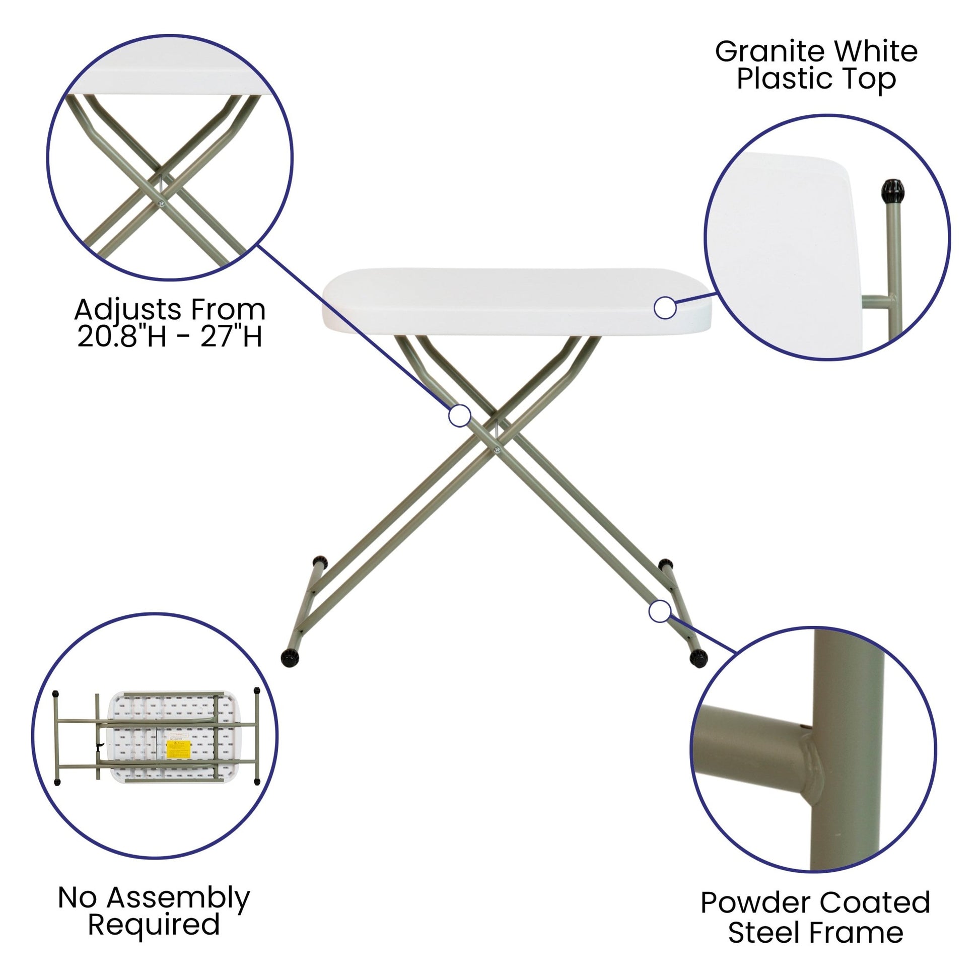 Elon 26 Inch Indoor/Outdoor Plastic Banquet and Event Folding Table with Adjustable Height - Granite White by Flash Furniture - SchoolOutlet