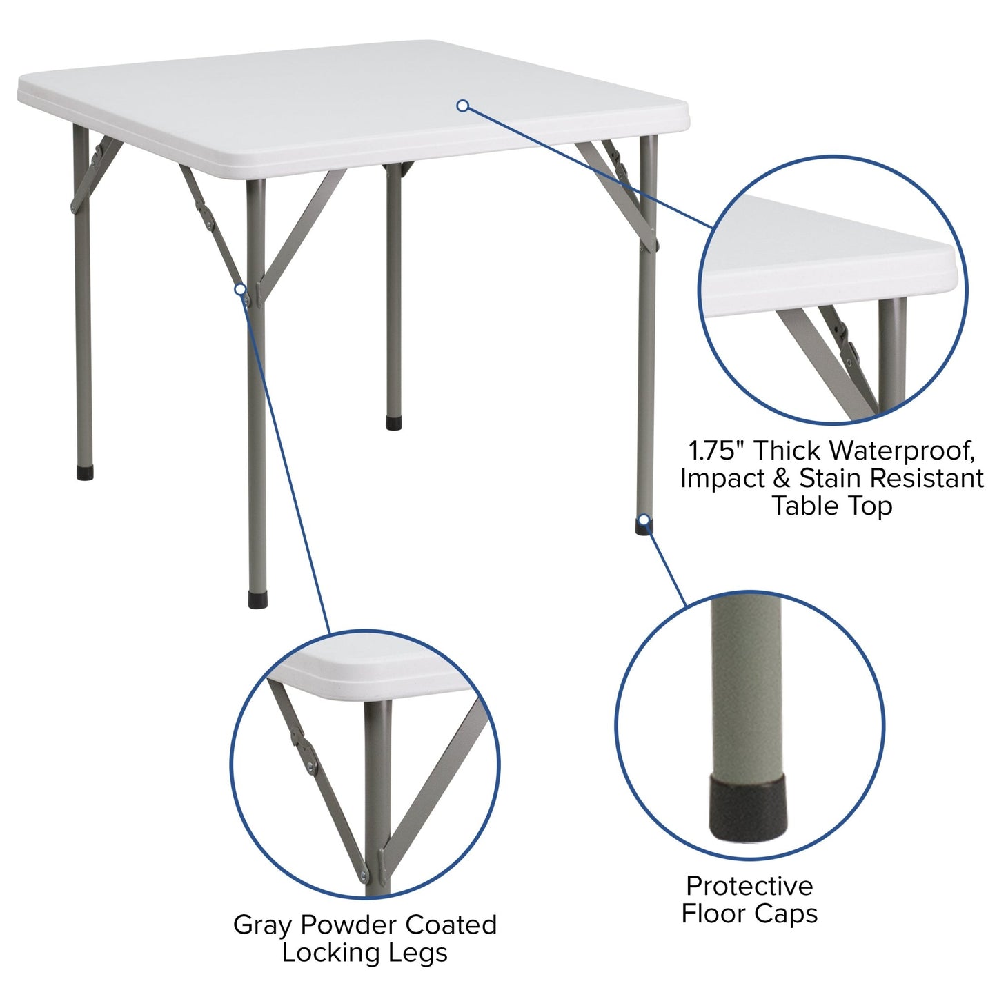 Elon 2.85 - Foot Square Plastic Folding Table for Banquet and Events - Granite White by Flash Furniture - SchoolOutlet
