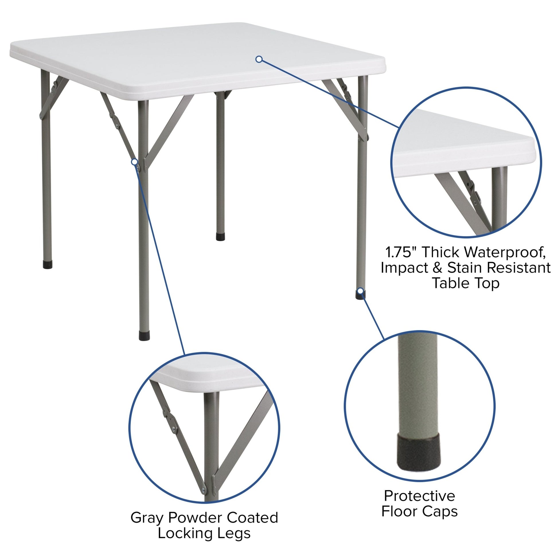 Elon 2.85 - Foot Square Plastic Folding Table for Banquet and Events - Granite White by Flash Furniture - SchoolOutlet