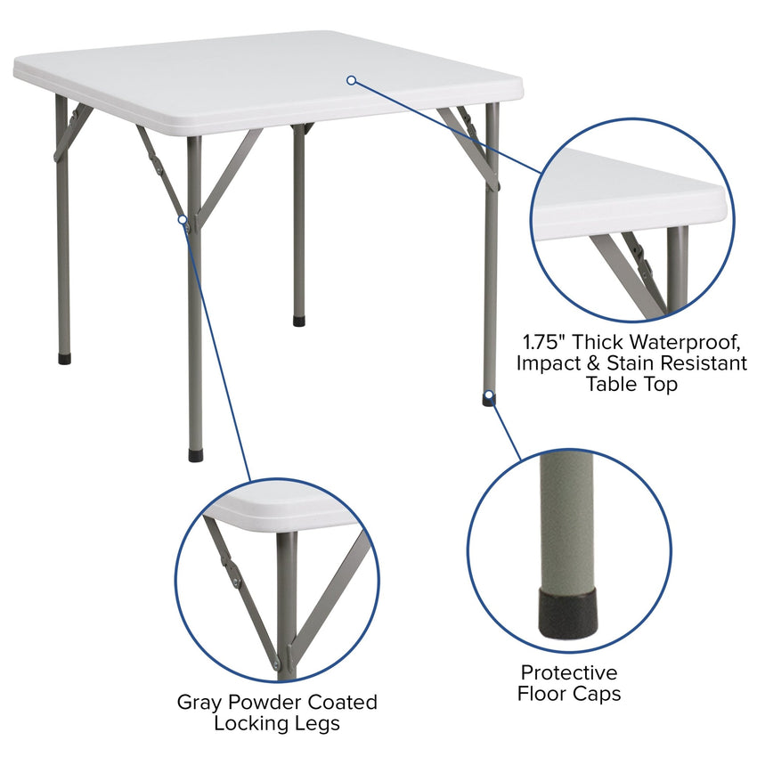 Elon 2.85 - Foot Square Plastic Folding Table for Banquet and Events - Granite White by Flash Furniture - SchoolOutlet