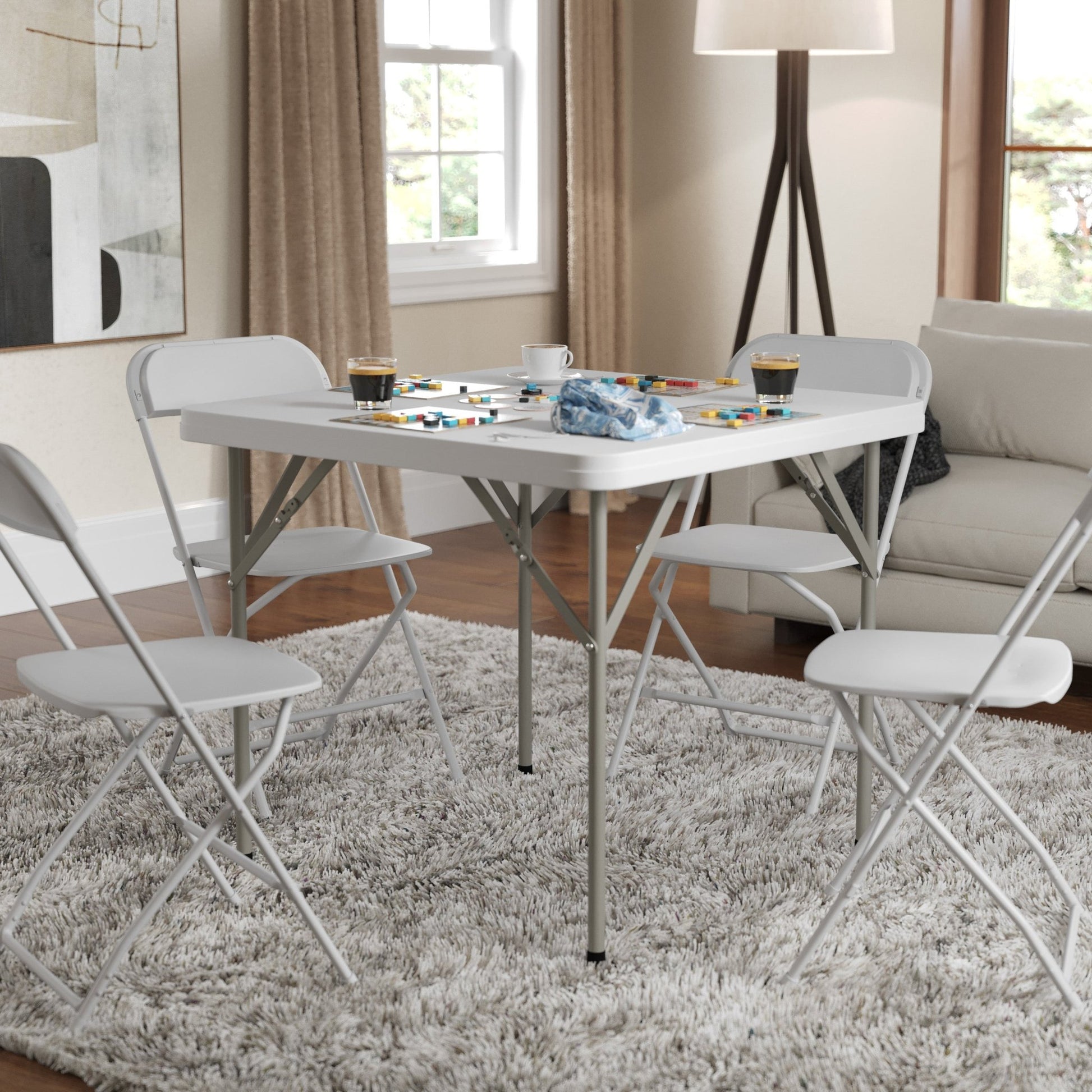 Elon 2.85 - Foot Square Plastic Folding Table for Banquet and Events - Granite White by Flash Furniture - SchoolOutlet