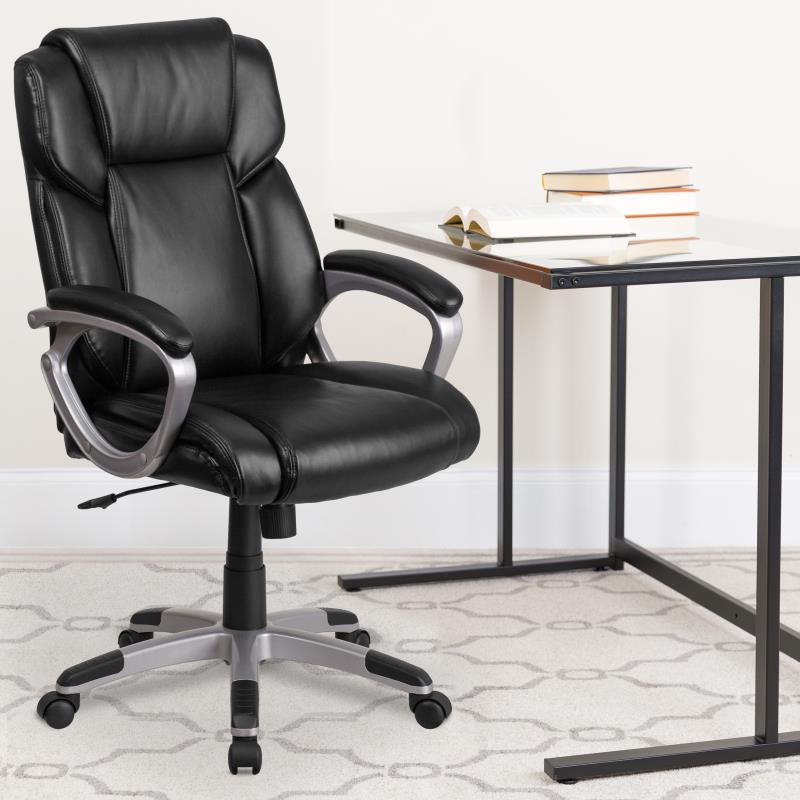 Flash Furniture LeatherSoft Executive Office Chair with Lumbar Support 18"-22"H (FLA-GO-2236M-BK-GG) - SchoolOutlet