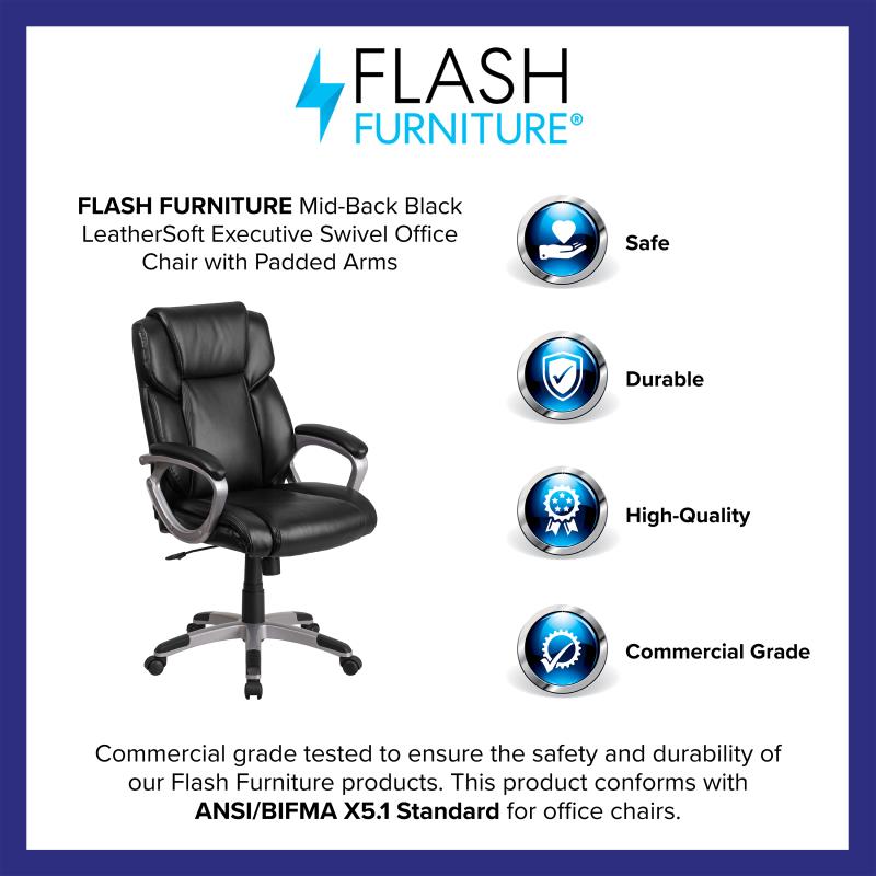 Flash Furniture LeatherSoft Executive Office Chair with Lumbar Support 18"-22"H (FLA-GO-2236M-BK-GG) - SchoolOutlet
