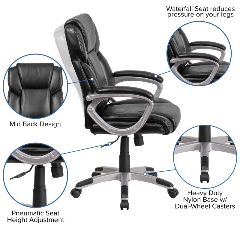 Flash Furniture LeatherSoft Executive Office Chair with Lumbar Support 18"-22"H (FLA-GO-2236M-BK-GG) - SchoolOutlet