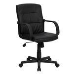 Rider Swivel Task Office Chair with Arms and Mid - Back Black, LeatherSoft by Flash Furniture - SchoolOutlet