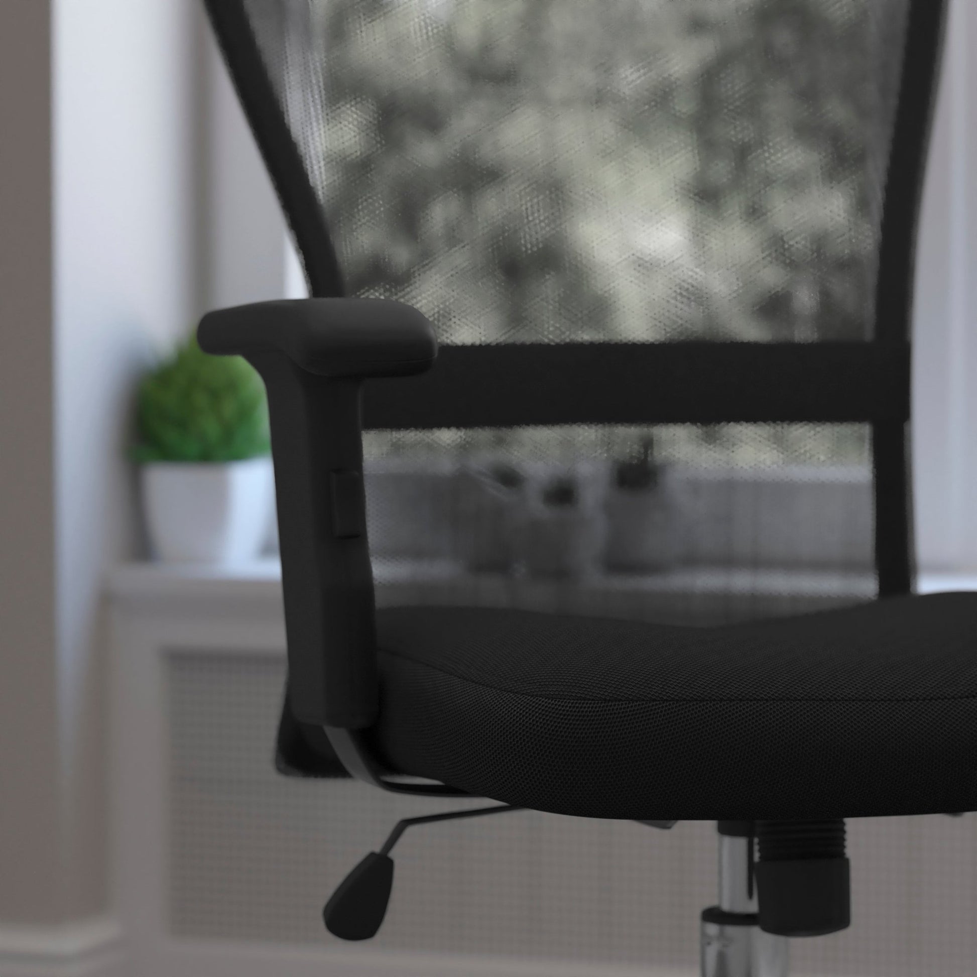 Jasmine Contemporary Swivel Task Office Chair with Mid - Back Black Mesh, Chrome Base and Adjustable Arms by Flash Furniture - SchoolOutlet