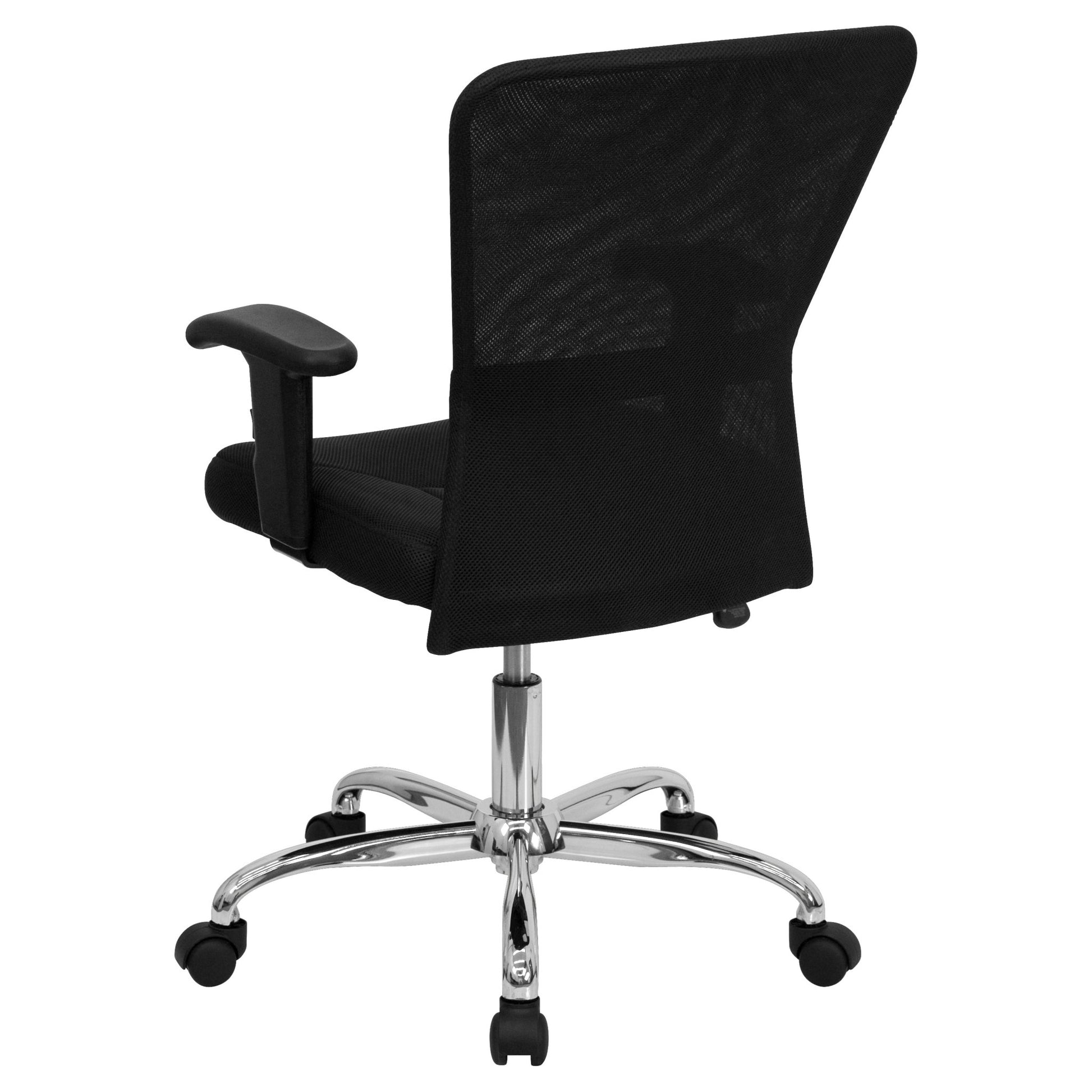 Jasmine Contemporary Swivel Task Office Chair with Mid - Back Black Mesh, Chrome Base and Adjustable Arms by Flash Furniture - SchoolOutlet