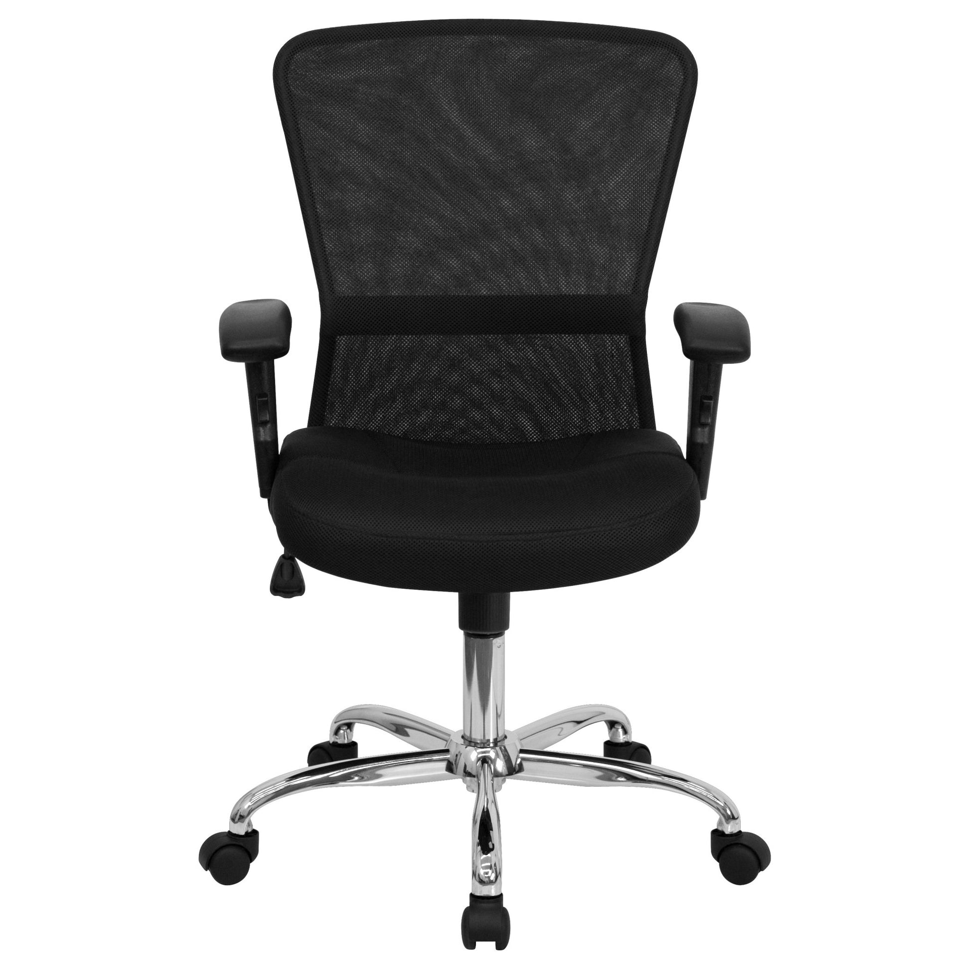 Jasmine Contemporary Swivel Task Office Chair with Mid - Back Black Mesh, Chrome Base and Adjustable Arms by Flash Furniture - SchoolOutlet