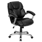Heather Executive Swivel Ergonomic Office Chair with Mid - Back Black LeatherSoft, Silver Nylon Base and Arms by Flash Furniture - SchoolOutlet