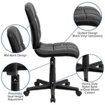 Flash Furniture Clayton Mid - Back Quilted Vinyl Swivel Task Office Chair Upholstery and Ergonomic Pneumatic Height Adjustment 16.75 - 21.75