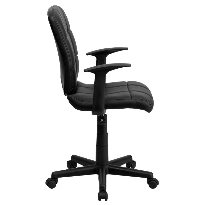Flash Furniture Clayton Mid - Back Quilted Vinyl Swivel Task Office Chair Upholstery Padded Arms and Chrome Base 16.75 - 21.75"H (FLA - GO16911XXXA) - SchoolOutlet