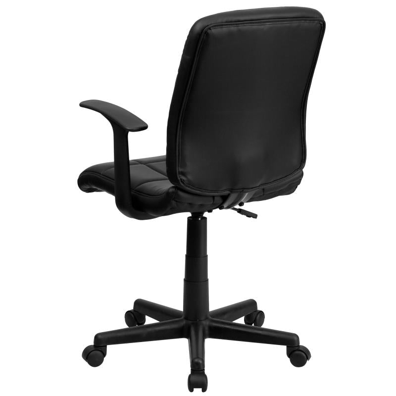 Flash Furniture Clayton Mid - Back Quilted Vinyl Swivel Task Office Chair Upholstery Padded Arms and Chrome Base 16.75 - 21.75"H (FLA - GO16911XXXA) - SchoolOutlet